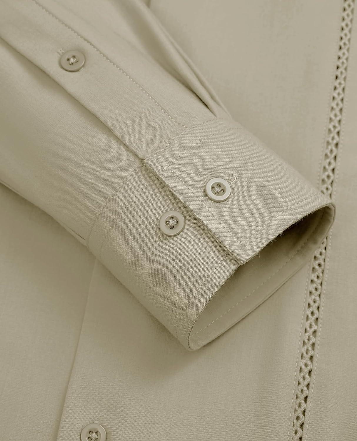 imageAlimens amp Gentle Mens Cuban Guayabera Shirt Button Down Long Sleeve Summer Beach11khaki