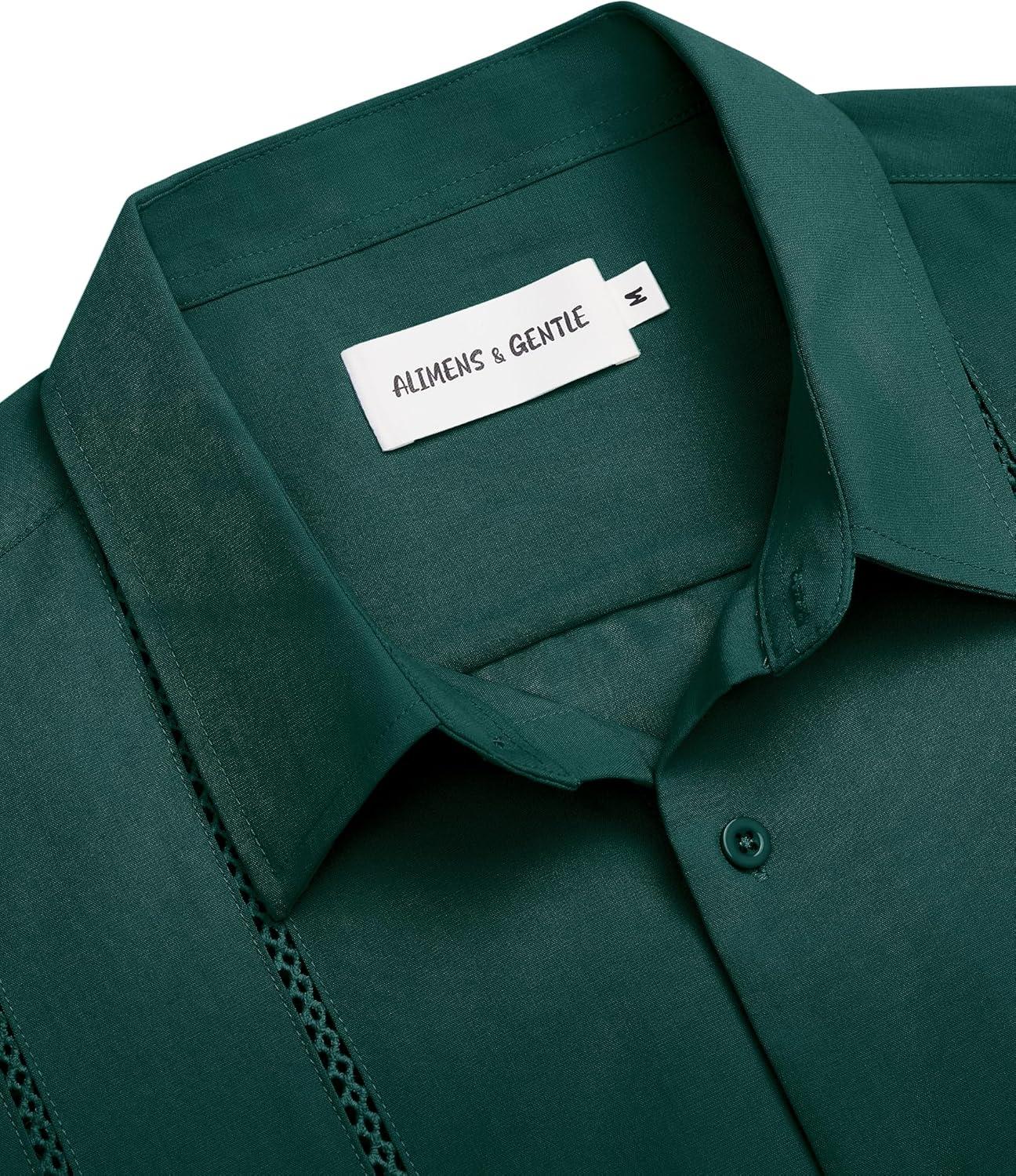 imageAlimens amp Gentle Mens Cuban Guayabera Shirt Button Down Long Sleeve Summer Beach12dark Green