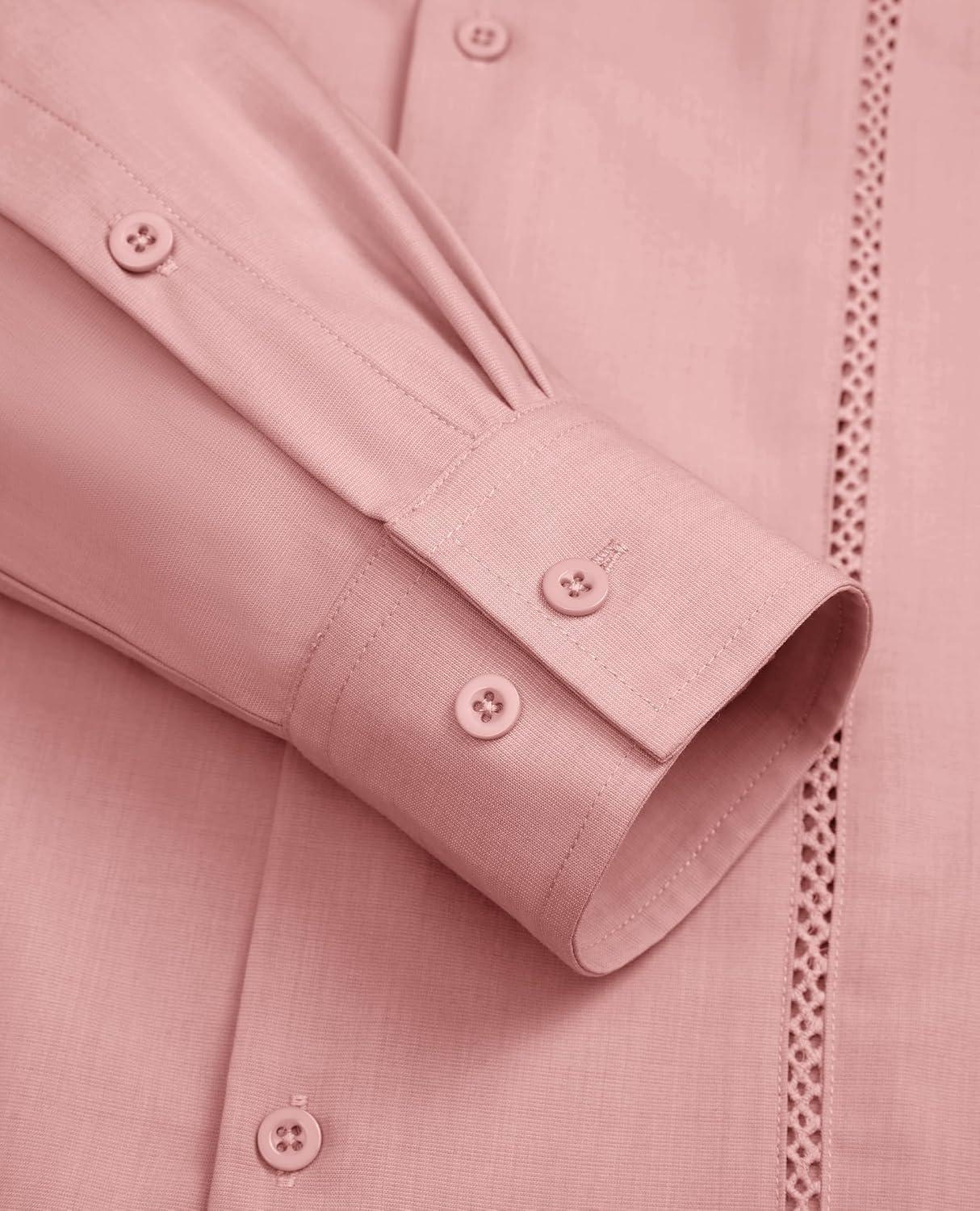 imageAlimens amp Gentle Mens Cuban Guayabera Shirt Button Down Long Sleeve Summer Beach15dusty Pink