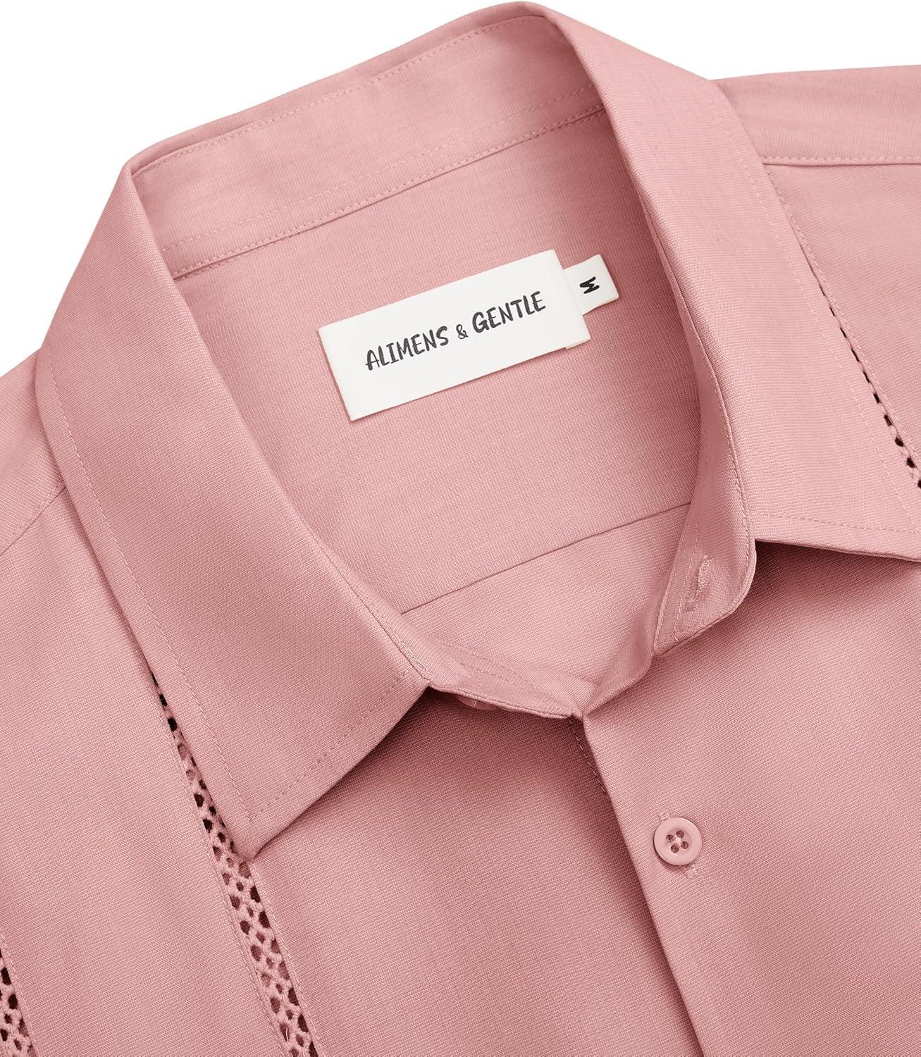 imageAlimens amp Gentle Mens Cuban Guayabera Shirt Button Down Long Sleeve Summer Beach15dusty Pink