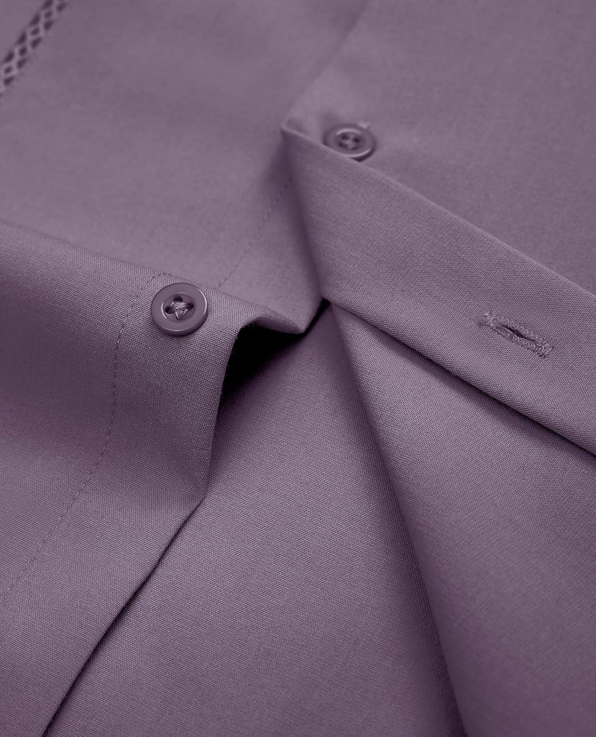 imageAlimens amp Gentle Mens Cuban Guayabera Shirt Button Down Long Sleeve Summer Beach19dark Purple
