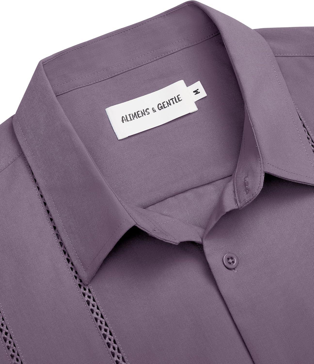 imageAlimens amp Gentle Mens Cuban Guayabera Shirt Button Down Long Sleeve Summer Beach19dark Purple