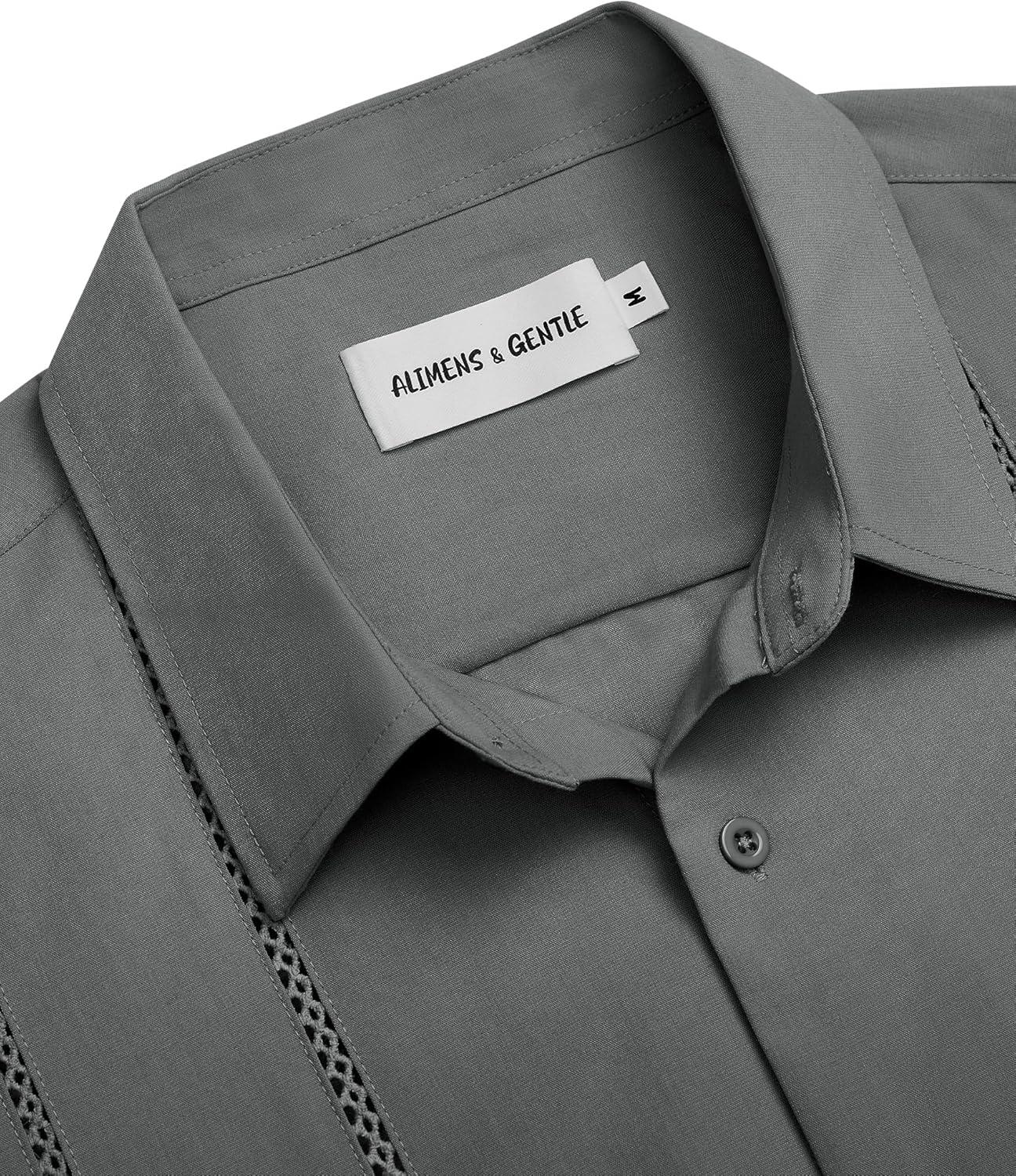 imageAlimens amp Gentle Mens Cuban Guayabera Shirt Button Down Long Sleeve Summer Beach20grey