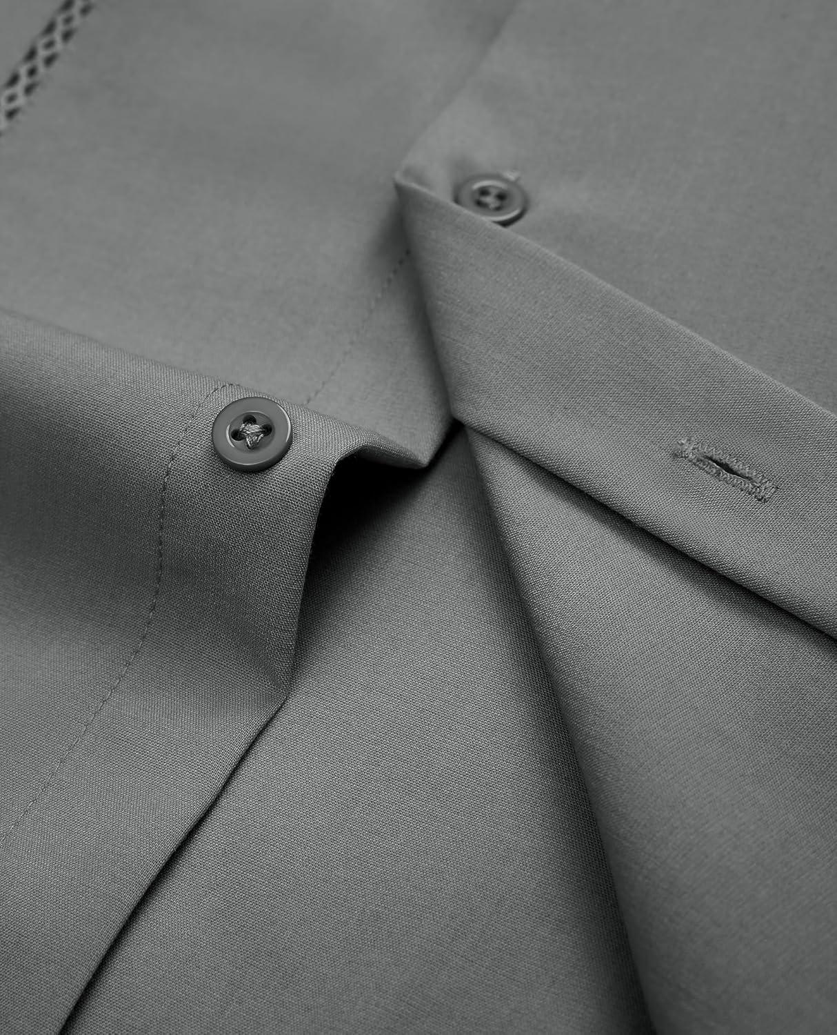 imageAlimens amp Gentle Mens Cuban Guayabera Shirt Button Down Long Sleeve Summer Beach20grey