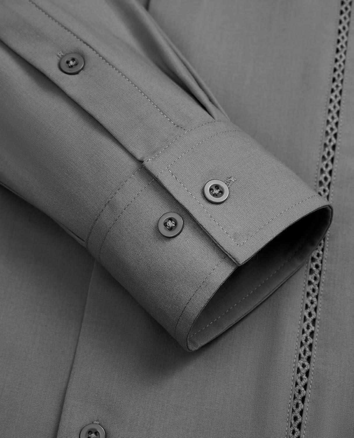 imageAlimens amp Gentle Mens Cuban Guayabera Shirt Button Down Long Sleeve Summer Beach20grey