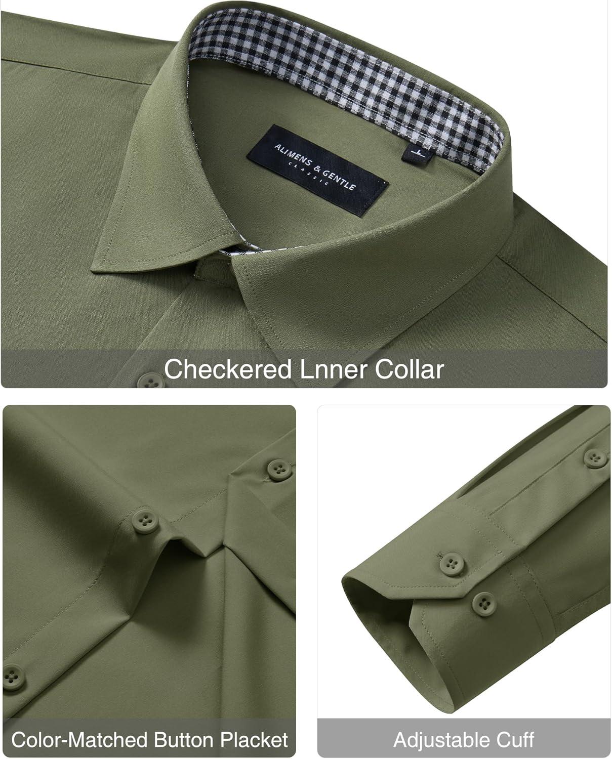 imageAlimens amp Gentle Mens Dress Shirts Casual Long Sleeve Wrinkle Free Stretch Club Prom Party Button Down Shirt with PocketArmy Green