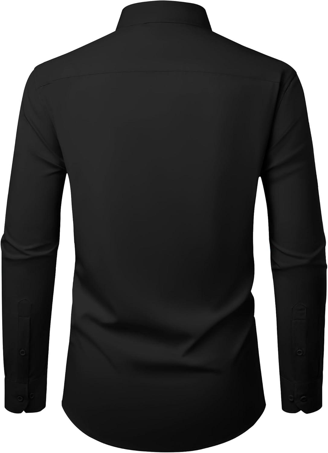 imageAlimens amp Gentle Mens Dress Shirts Casual Long Sleeve Wrinkle Free Stretch Club Prom Party Button Down Shirt with PocketBlack