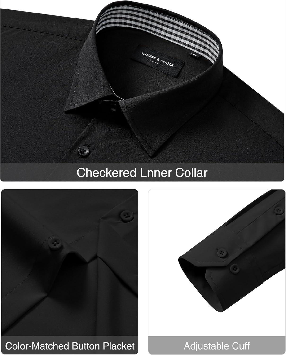 imageAlimens amp Gentle Mens Dress Shirts Casual Long Sleeve Wrinkle Free Stretch Club Prom Party Button Down Shirt with PocketBlack