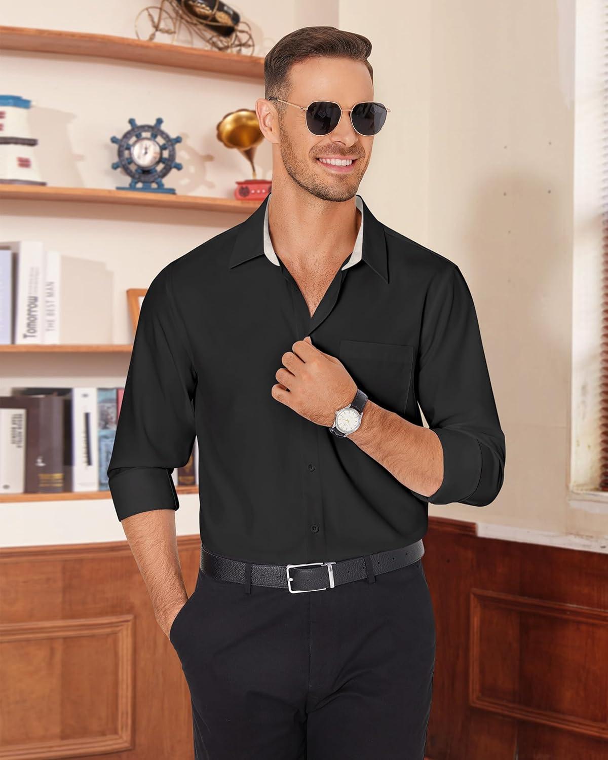imageAlimens amp Gentle Mens Dress Shirts Casual Long Sleeve Wrinkle Free Stretch Club Prom Party Button Down Shirt with PocketBlackchampagne