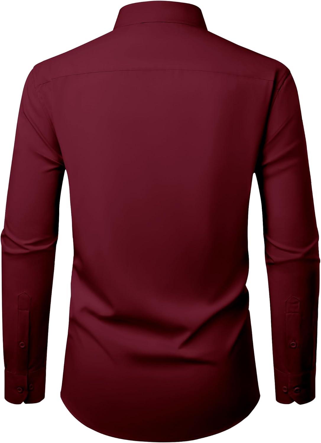 imageAlimens amp Gentle Mens Dress Shirts Casual Long Sleeve Wrinkle Free Stretch Club Prom Party Button Down Shirt with PocketBurgundy