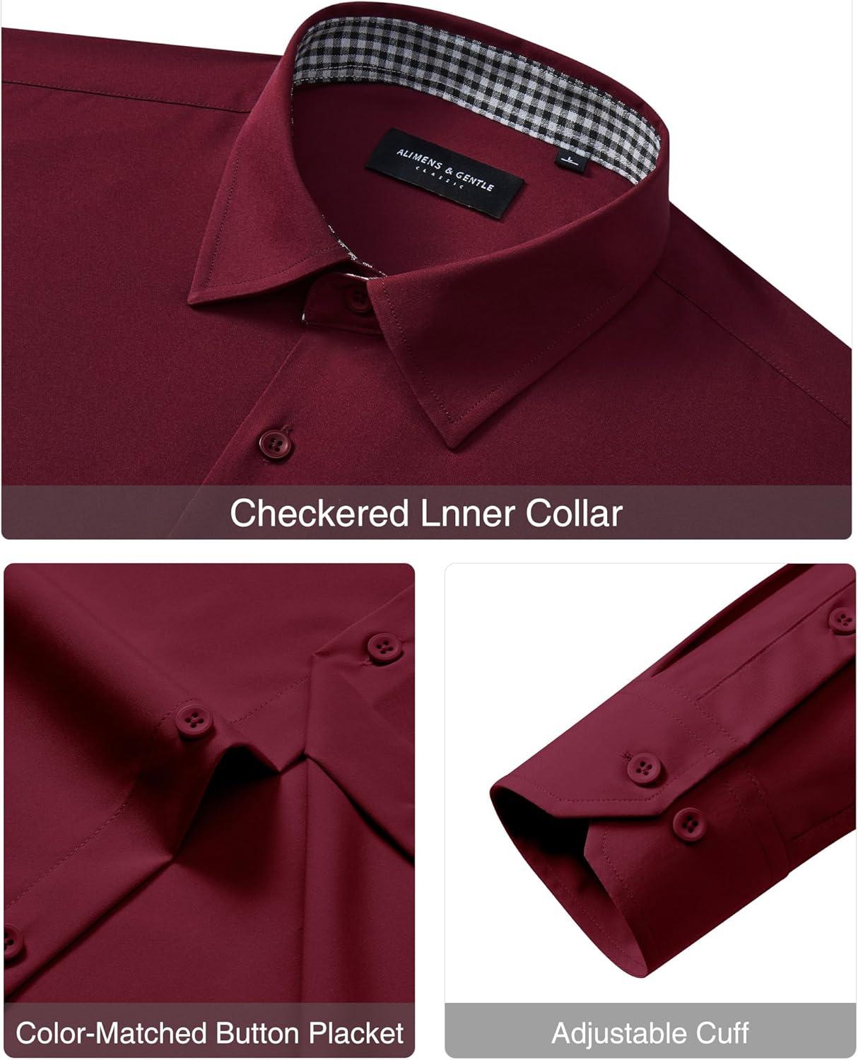 imageAlimens amp Gentle Mens Dress Shirts Casual Long Sleeve Wrinkle Free Stretch Club Prom Party Button Down Shirt with PocketBurgundy