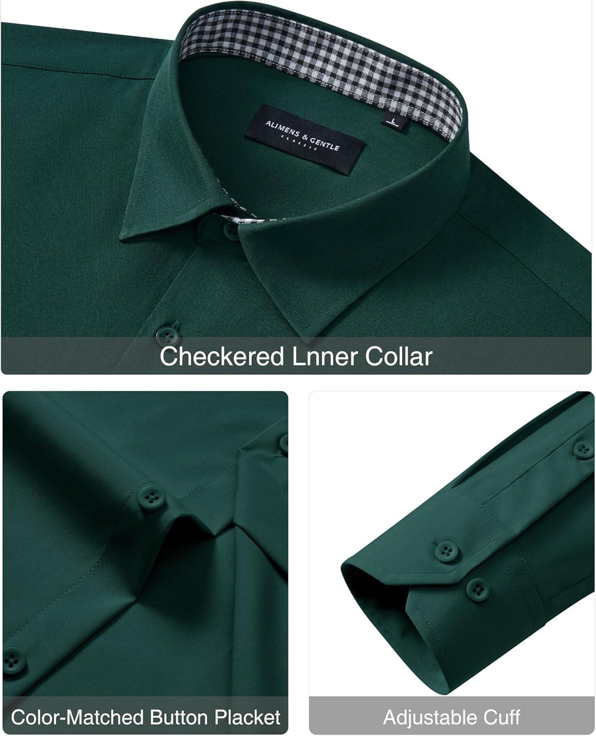 imageAlimens amp Gentle Mens Dress Shirts Casual Long Sleeve Wrinkle Free Stretch Club Prom Party Button Down Shirt with PocketGreen
