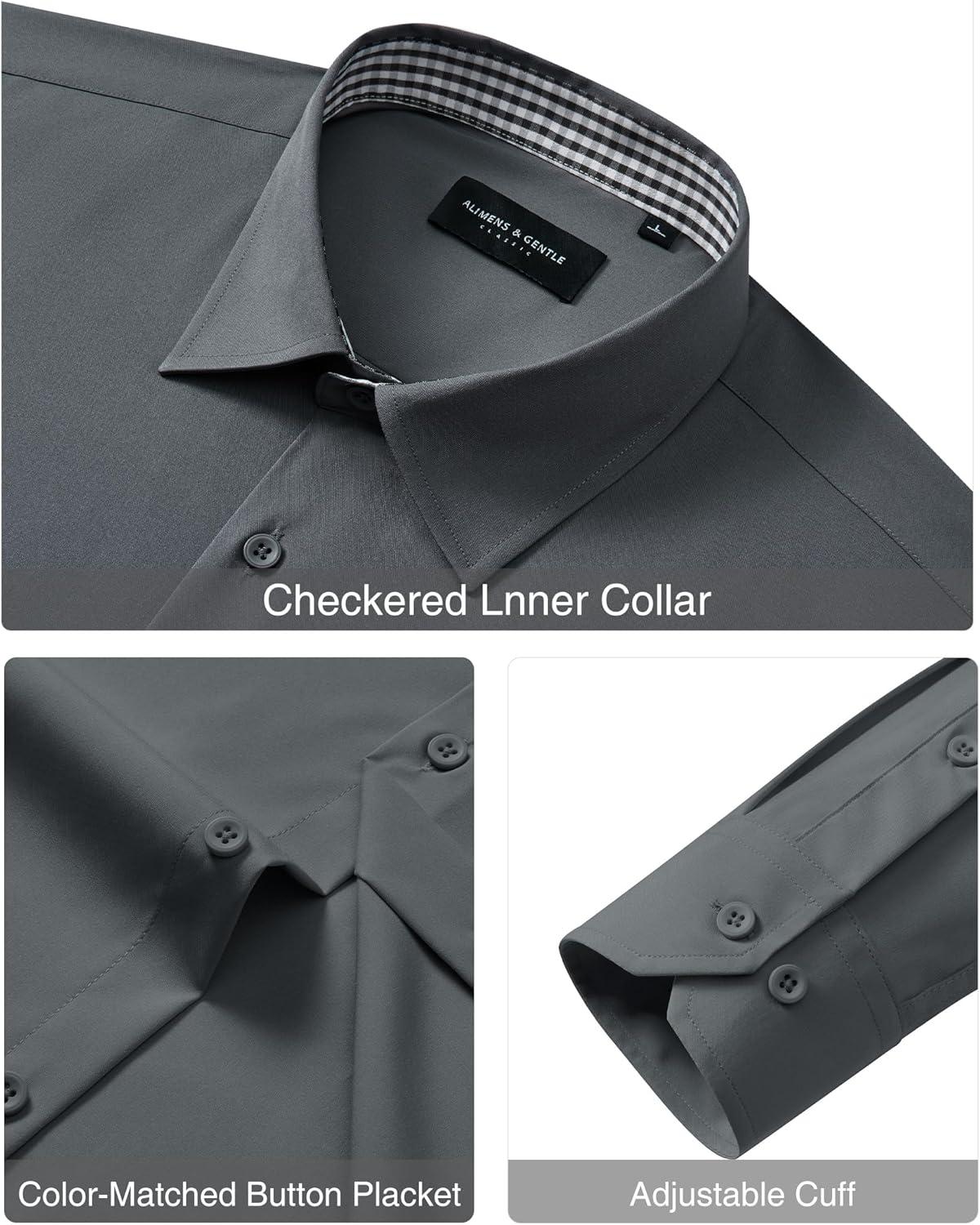 imageAlimens amp Gentle Mens Dress Shirts Casual Long Sleeve Wrinkle Free Stretch Club Prom Party Button Down Shirt with PocketGrey