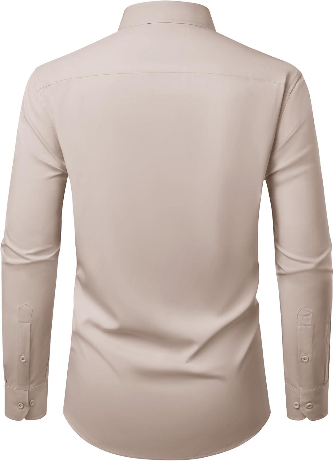 imageAlimens amp Gentle Mens Dress Shirts Casual Long Sleeve Wrinkle Free Stretch Club Prom Party Button Down Shirt with PocketKhaki