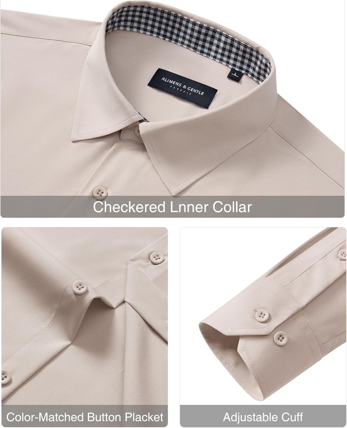 imageAlimens amp Gentle Mens Dress Shirts Casual Long Sleeve Wrinkle Free Stretch Club Prom Party Button Down Shirt with PocketKhaki