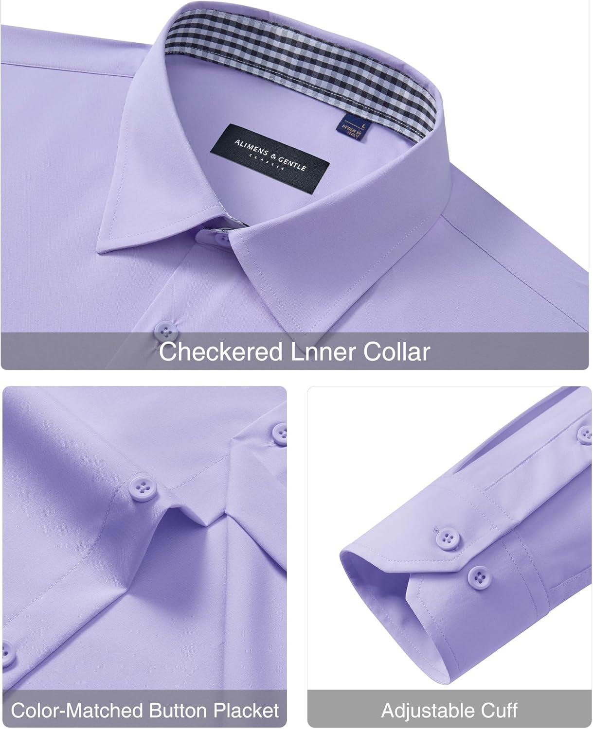 imageAlimens amp Gentle Mens Dress Shirts Casual Long Sleeve Wrinkle Free Stretch Club Prom Party Button Down Shirt with PocketLavender