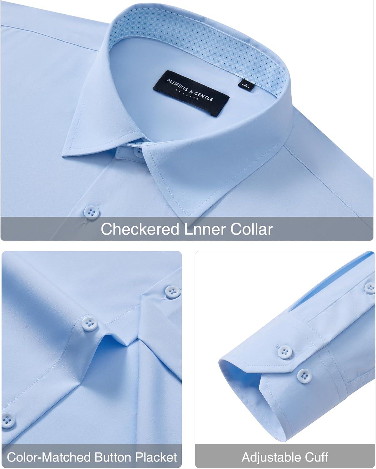 imageAlimens amp Gentle Mens Dress Shirts Casual Long Sleeve Wrinkle Free Stretch Club Prom Party Button Down Shirt with PocketLight Blue