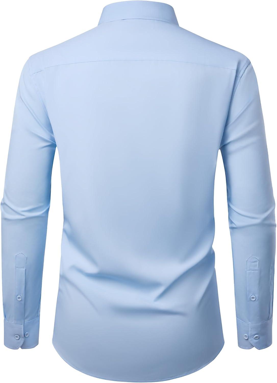imageAlimens amp Gentle Mens Dress Shirts Casual Long Sleeve Wrinkle Free Stretch Club Prom Party Button Down Shirt with PocketLight Blue