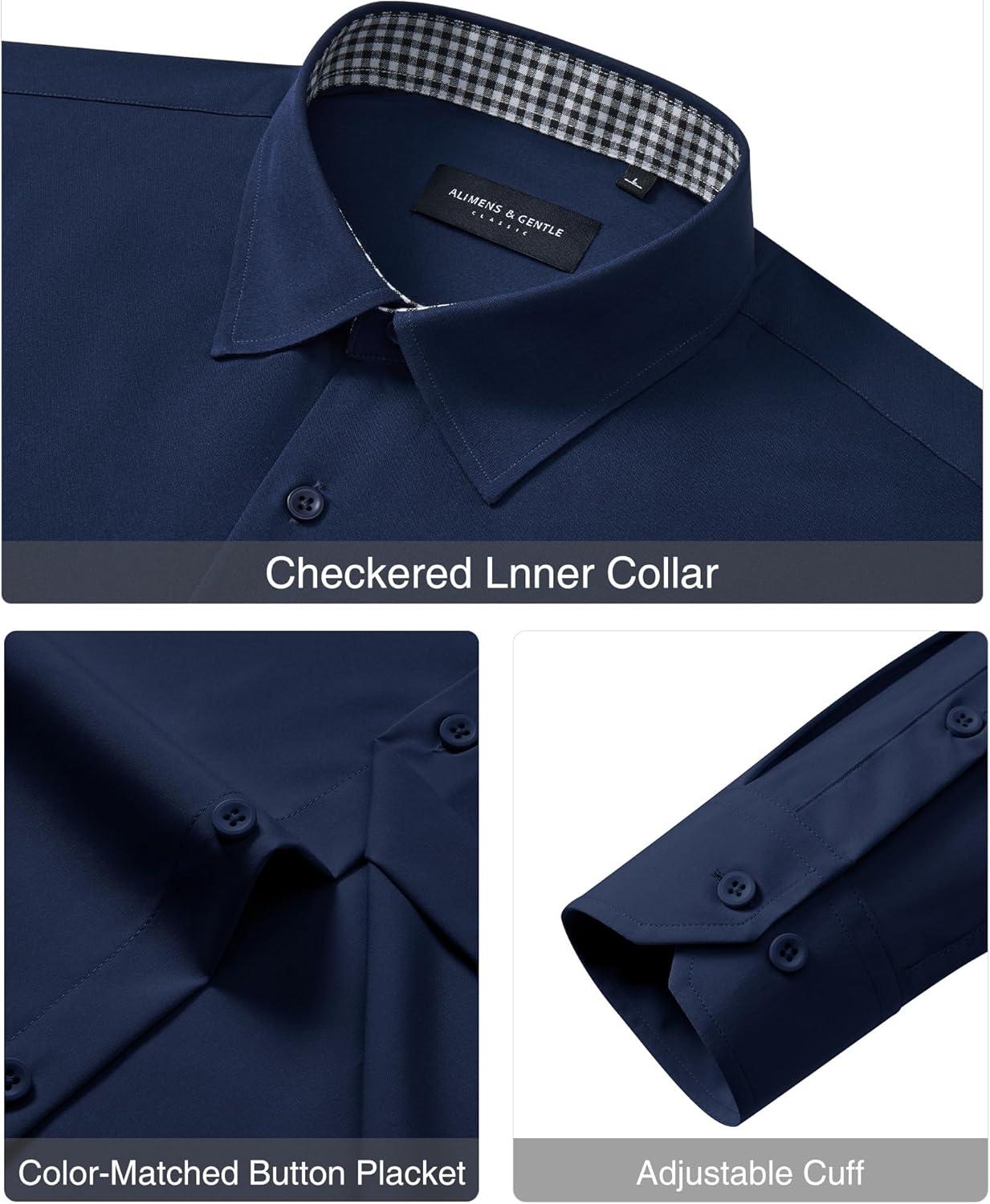 imageAlimens amp Gentle Mens Dress Shirts Casual Long Sleeve Wrinkle Free Stretch Club Prom Party Button Down Shirt with PocketNavy Blue
