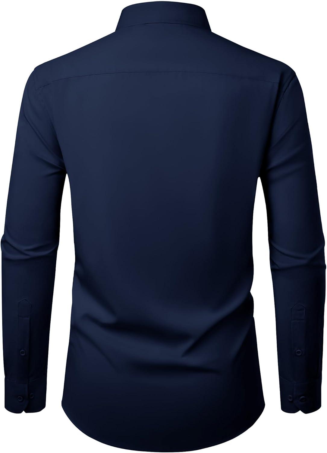 imageAlimens amp Gentle Mens Dress Shirts Casual Long Sleeve Wrinkle Free Stretch Club Prom Party Button Down Shirt with PocketNavy Blue