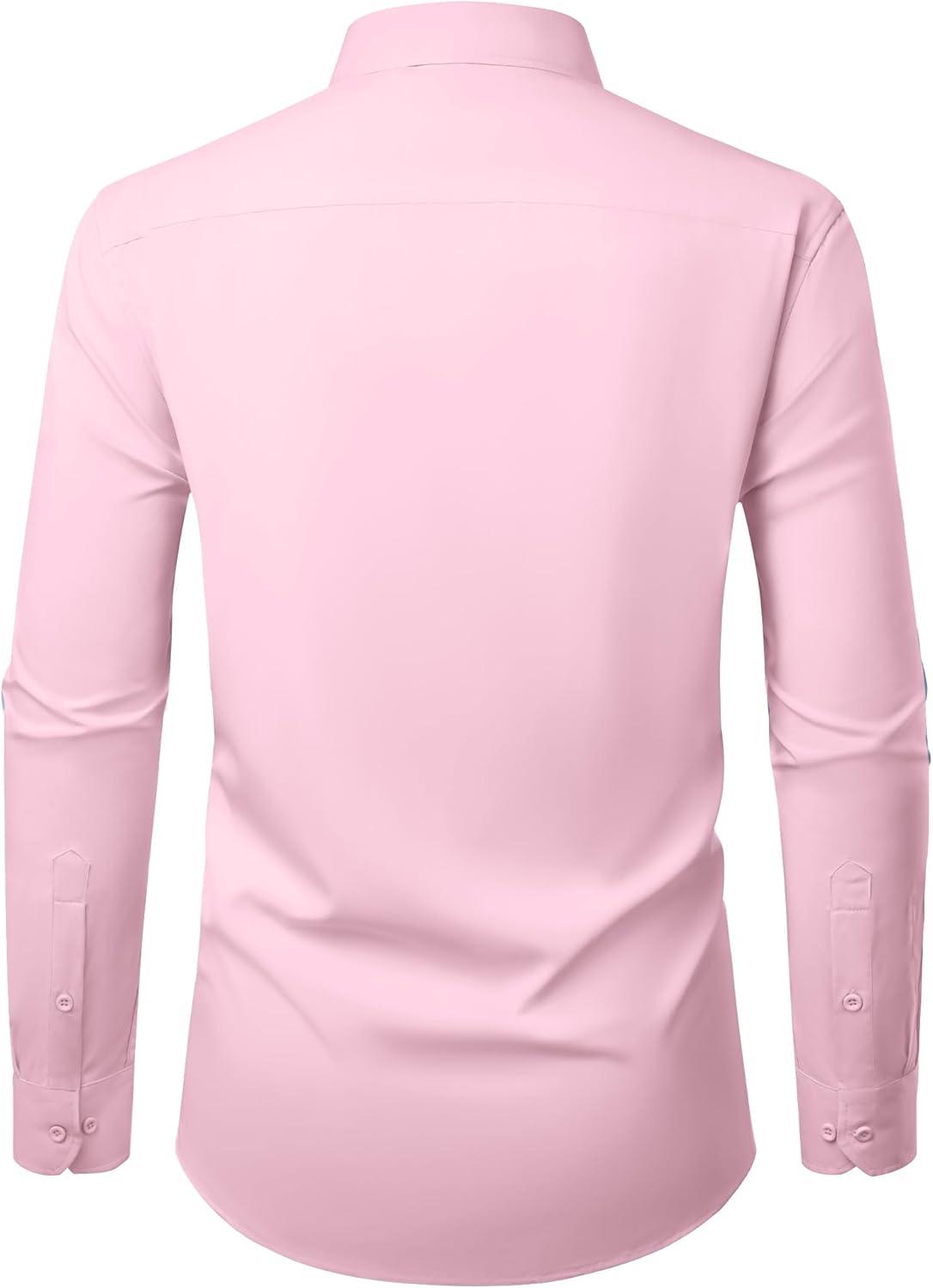 imageAlimens amp Gentle Mens Dress Shirts Casual Long Sleeve Wrinkle Free Stretch Club Prom Party Button Down Shirt with PocketPink
