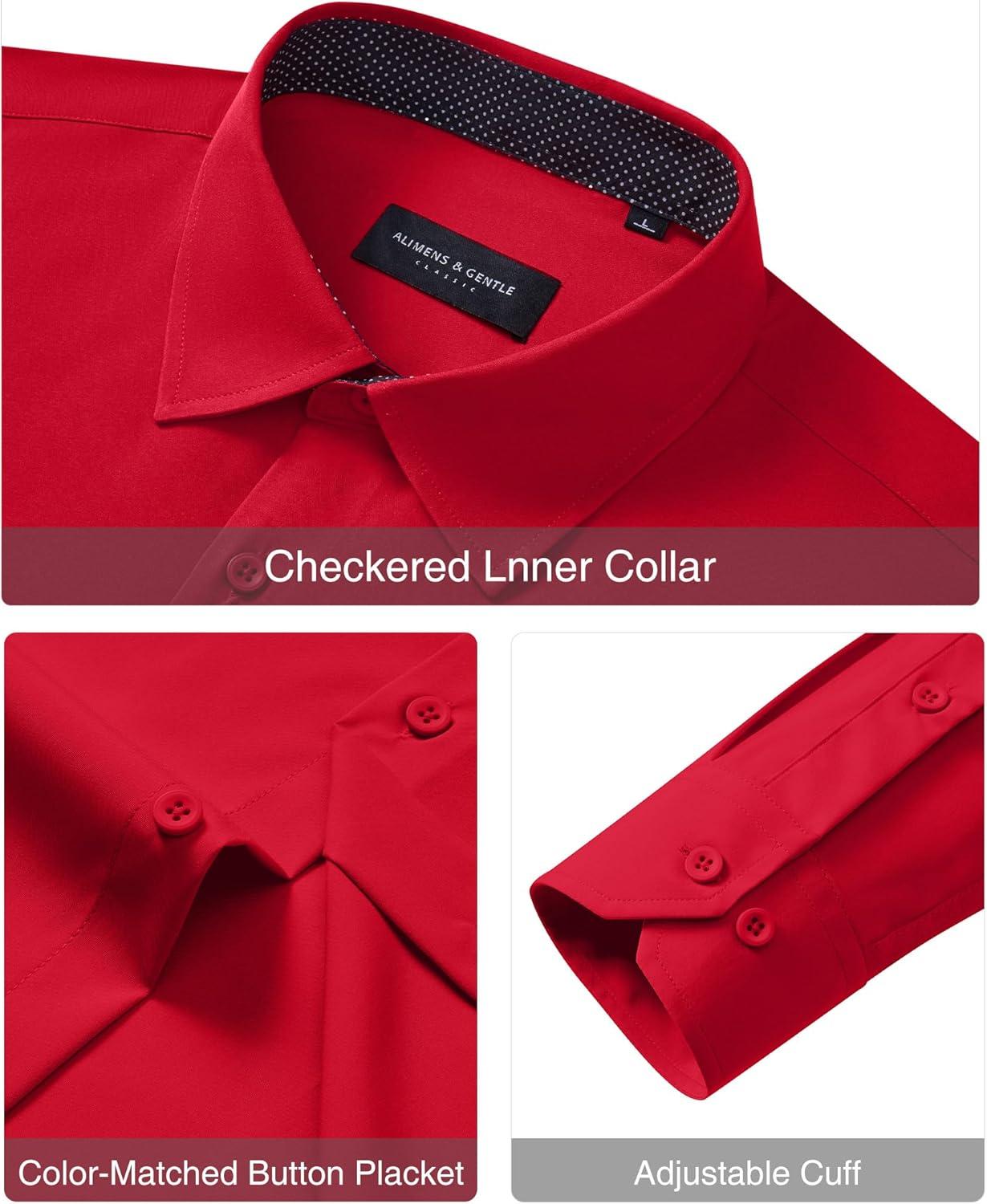 imageAlimens amp Gentle Mens Dress Shirts Casual Long Sleeve Wrinkle Free Stretch Club Prom Party Button Down Shirt with PocketRed