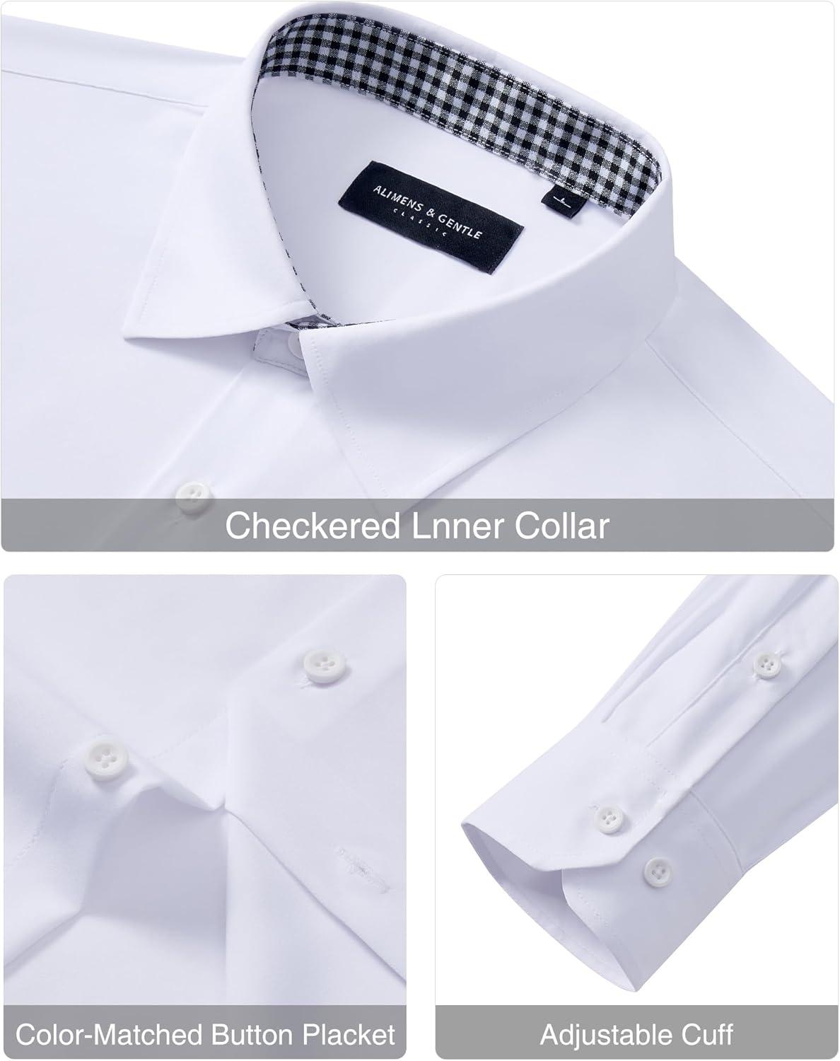 imageAlimens amp Gentle Mens Dress Shirts Casual Long Sleeve Wrinkle Free Stretch Club Prom Party Button Down Shirt with PocketWhite