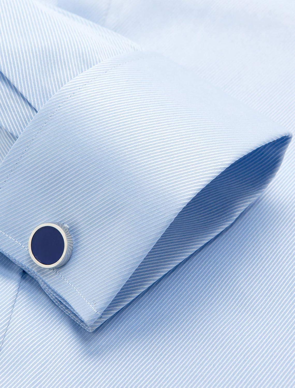 imageAlimens amp Gentle Mens Dress Shirts French Cuff Long Sleeve Regular Fit Formal Tuxedo Cufflinks ShirtTwilled Blue