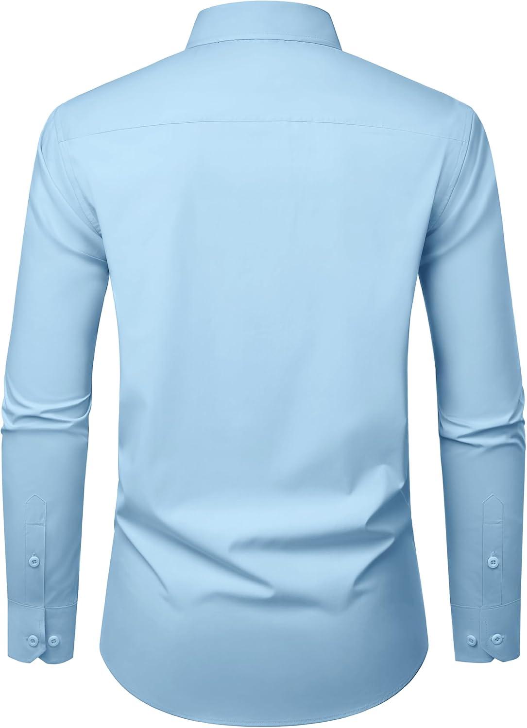 imageAlimens amp Gentle Mens Dress Shirts Long Sleeve Stretch Wrinkle Free Business Casual Button Down ShirtBlue