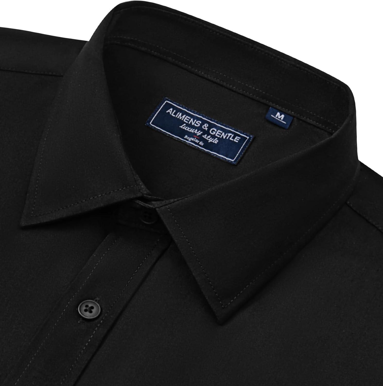 imageAlimens amp Gentle Mens Dress Shirts Long Sleeve Wrinkle Free Stretch Business Casual Button Down ShirtsBlack
