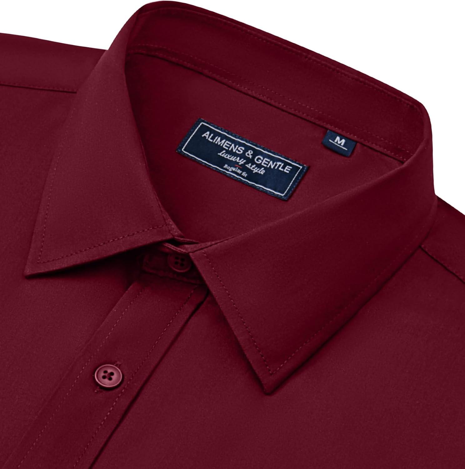 imageAlimens amp Gentle Mens Dress Shirts Long Sleeve Wrinkle Free Stretch Business Casual Button Down ShirtsBurgundy