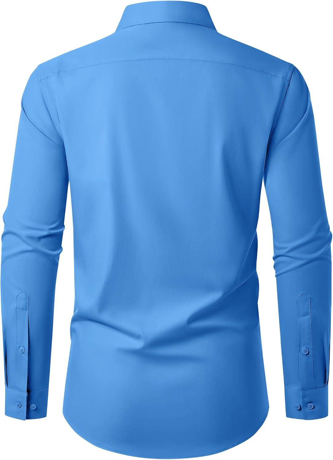 imageAlimens amp Gentle Mens Dress Shirts Long Sleeve Wrinkle Free Stretch Business Casual Button Down ShirtsClassic Blue