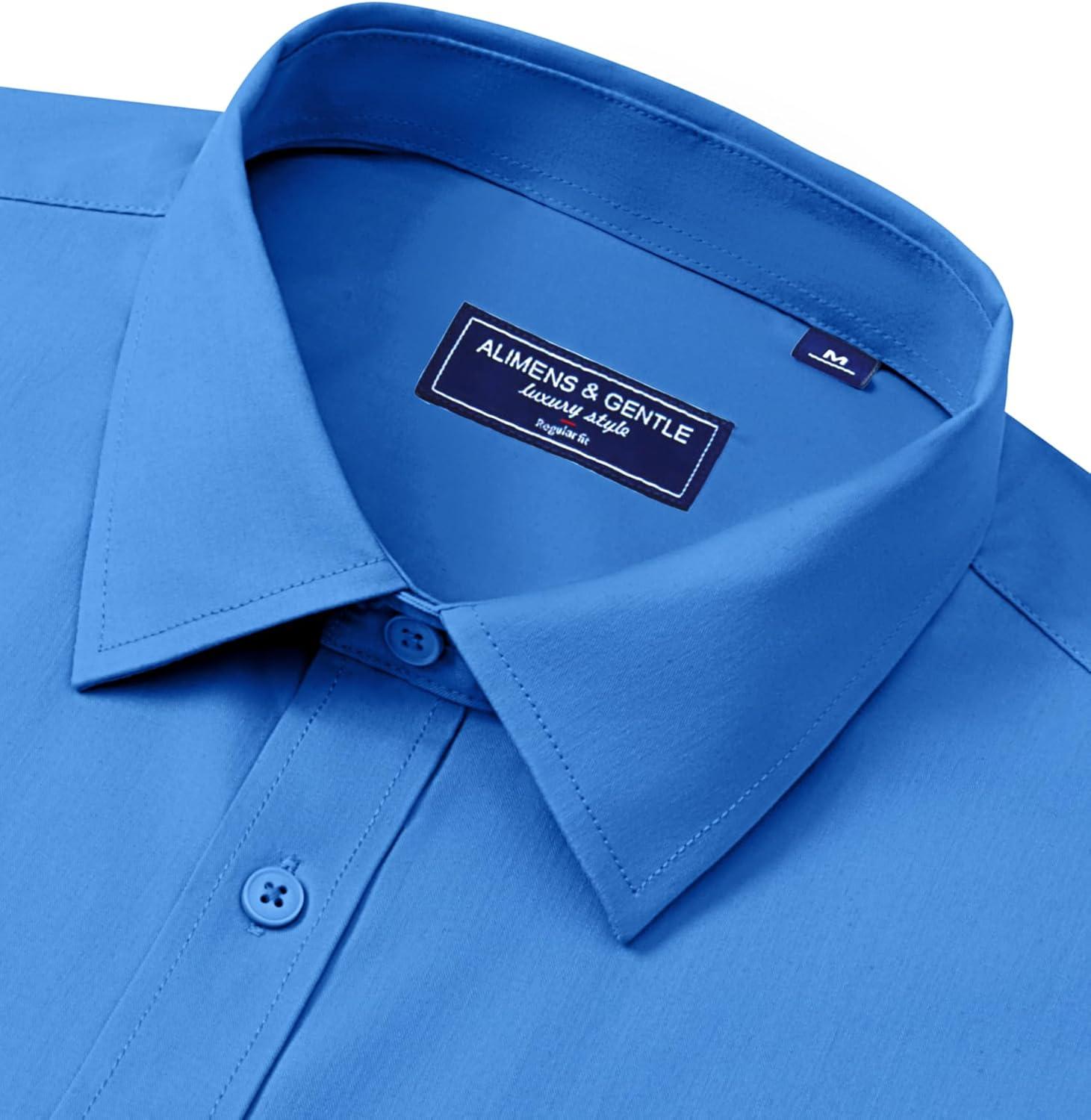 imageAlimens amp Gentle Mens Dress Shirts Long Sleeve Wrinkle Free Stretch Business Casual Button Down ShirtsClassic Blue