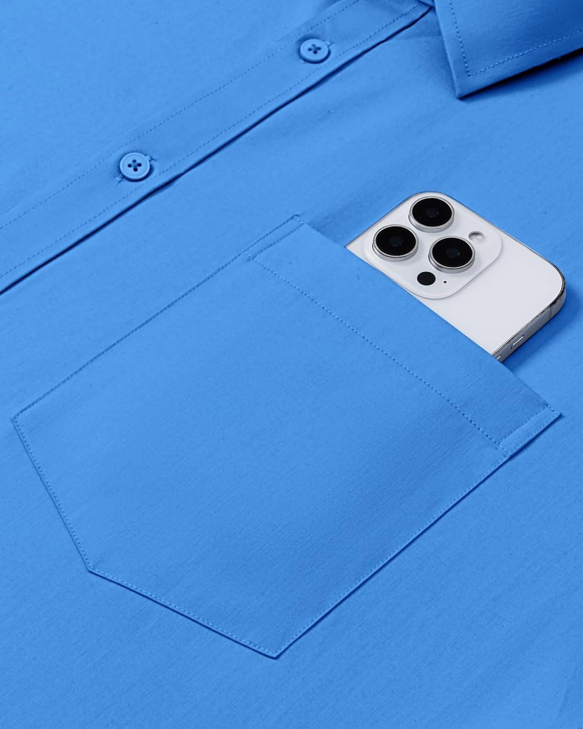 imageAlimens amp Gentle Mens Dress Shirts Long Sleeve Wrinkle Free Stretch Business Casual Button Down ShirtsClassic Blue
