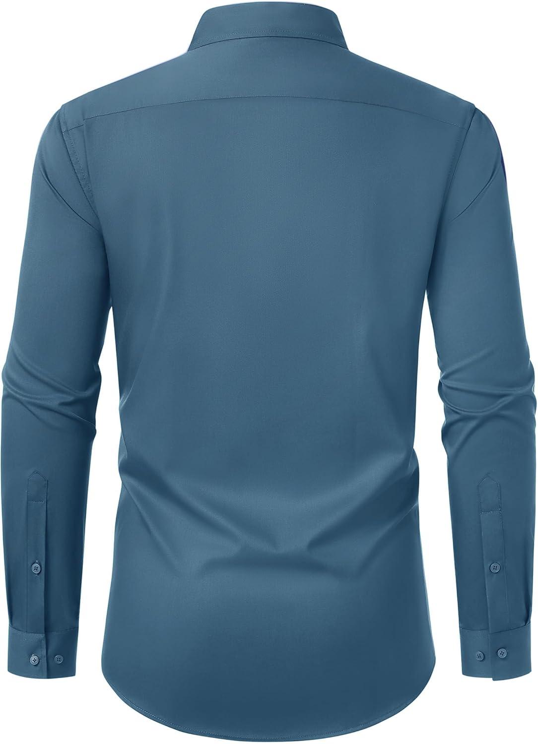 imageAlimens amp Gentle Mens Dress Shirts Long Sleeve Wrinkle Free Stretch Business Casual Button Down ShirtsDenim Blue