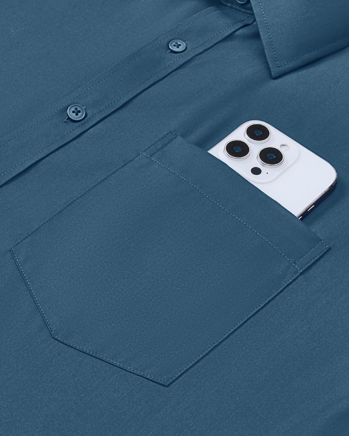 imageAlimens amp Gentle Mens Dress Shirts Long Sleeve Wrinkle Free Stretch Business Casual Button Down ShirtsDenim Blue
