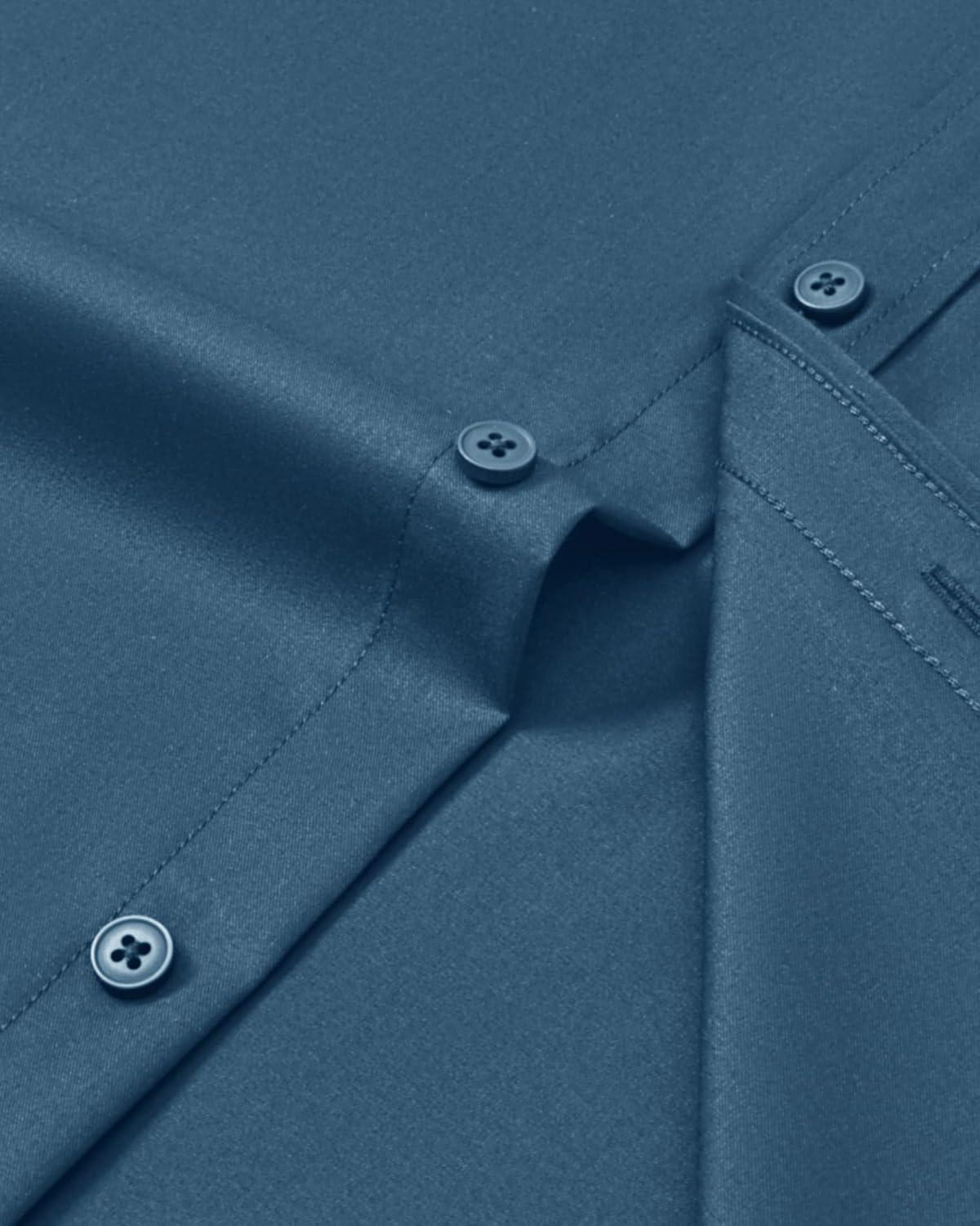 imageAlimens amp Gentle Mens Dress Shirts Long Sleeve Wrinkle Free Stretch Business Casual Button Down ShirtsDenim Blue