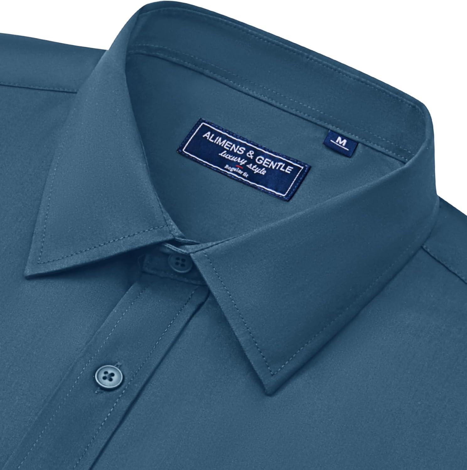 imageAlimens amp Gentle Mens Dress Shirts Long Sleeve Wrinkle Free Stretch Business Casual Button Down ShirtsDenim Blue