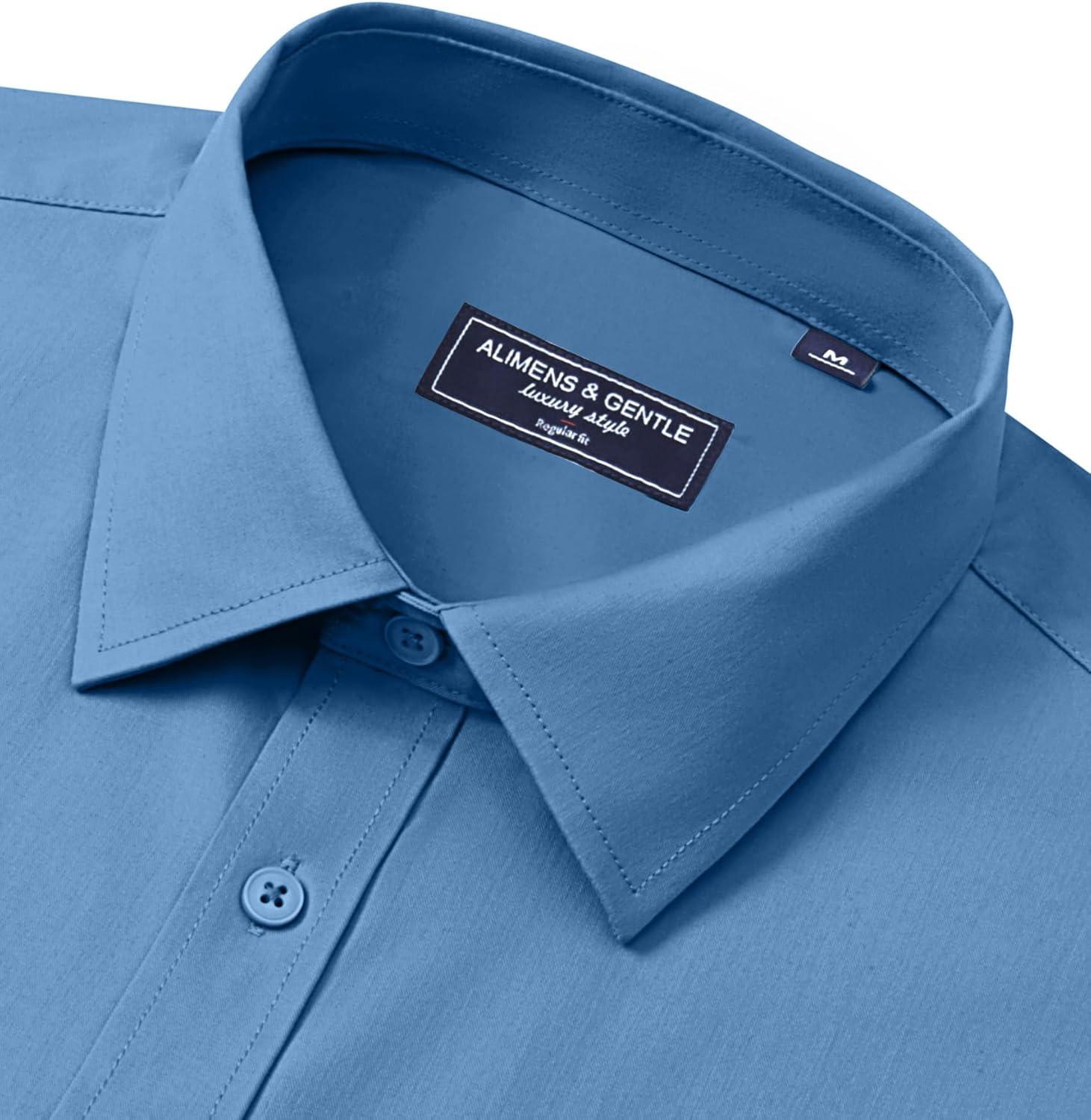 imageAlimens amp Gentle Mens Dress Shirts Long Sleeve Wrinkle Free Stretch Business Casual Button Down ShirtsHaze Blue