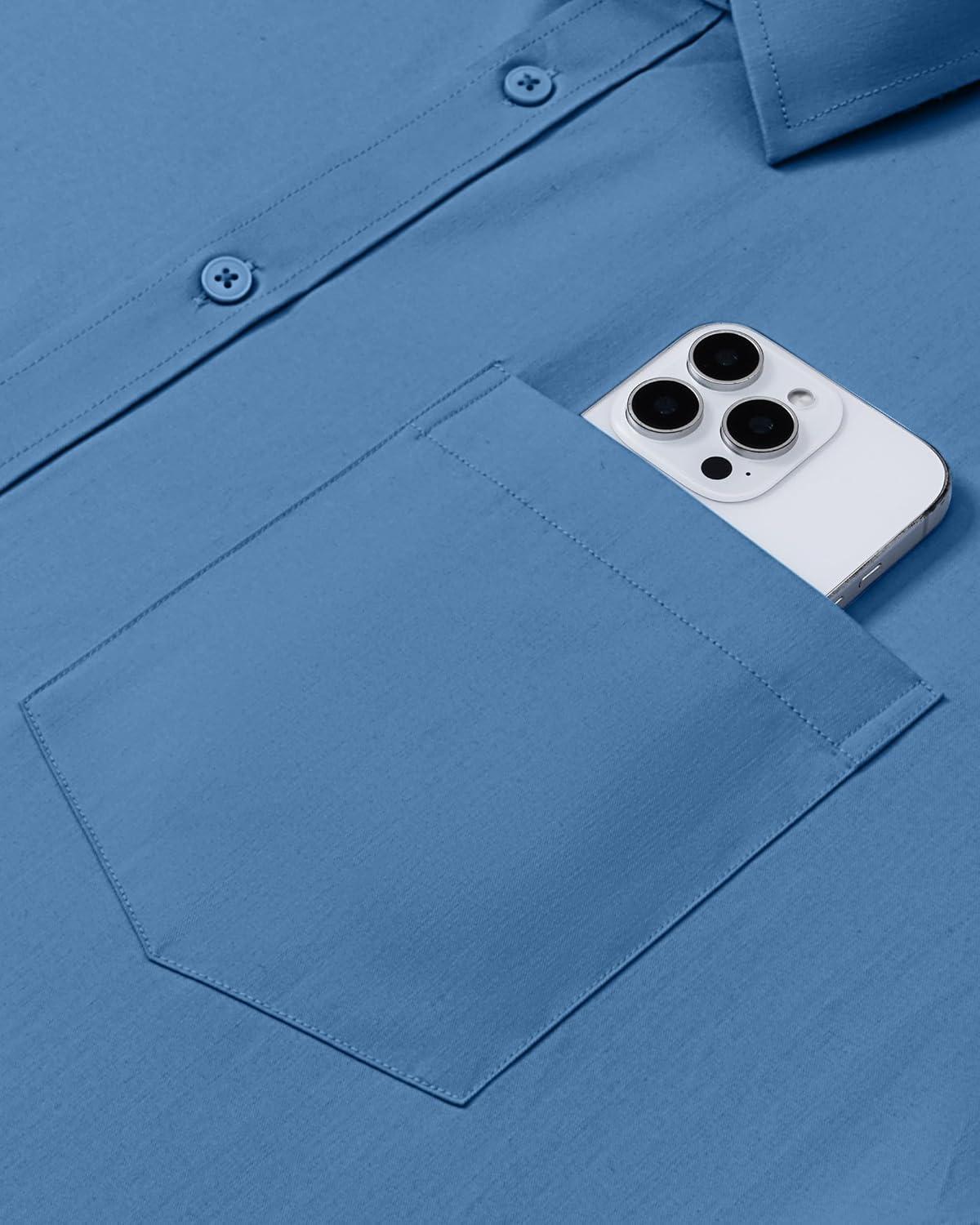 imageAlimens amp Gentle Mens Dress Shirts Long Sleeve Wrinkle Free Stretch Business Casual Button Down ShirtsHaze Blue