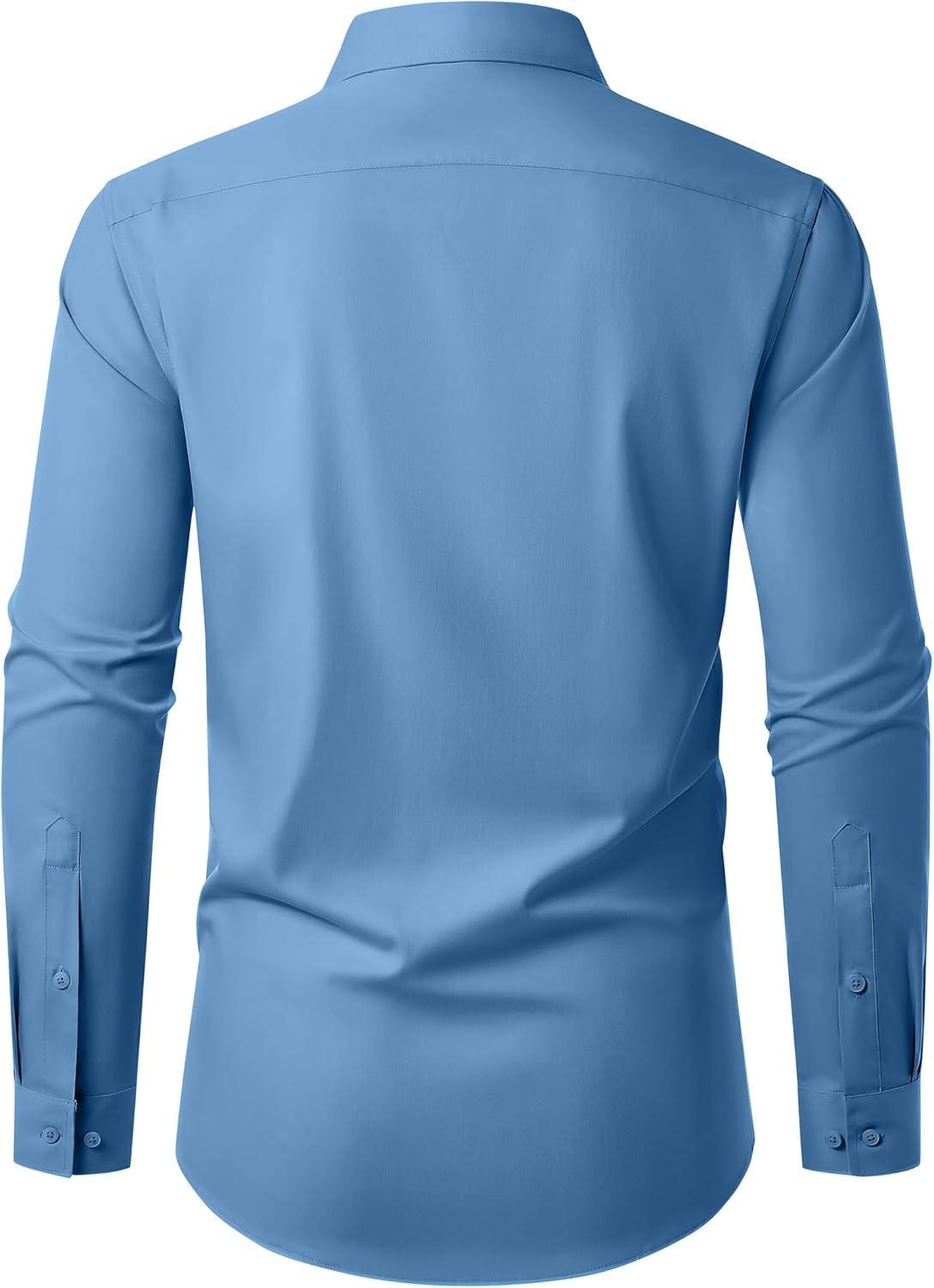 imageAlimens amp Gentle Mens Dress Shirts Long Sleeve Wrinkle Free Stretch Business Casual Button Down ShirtsHaze Blue