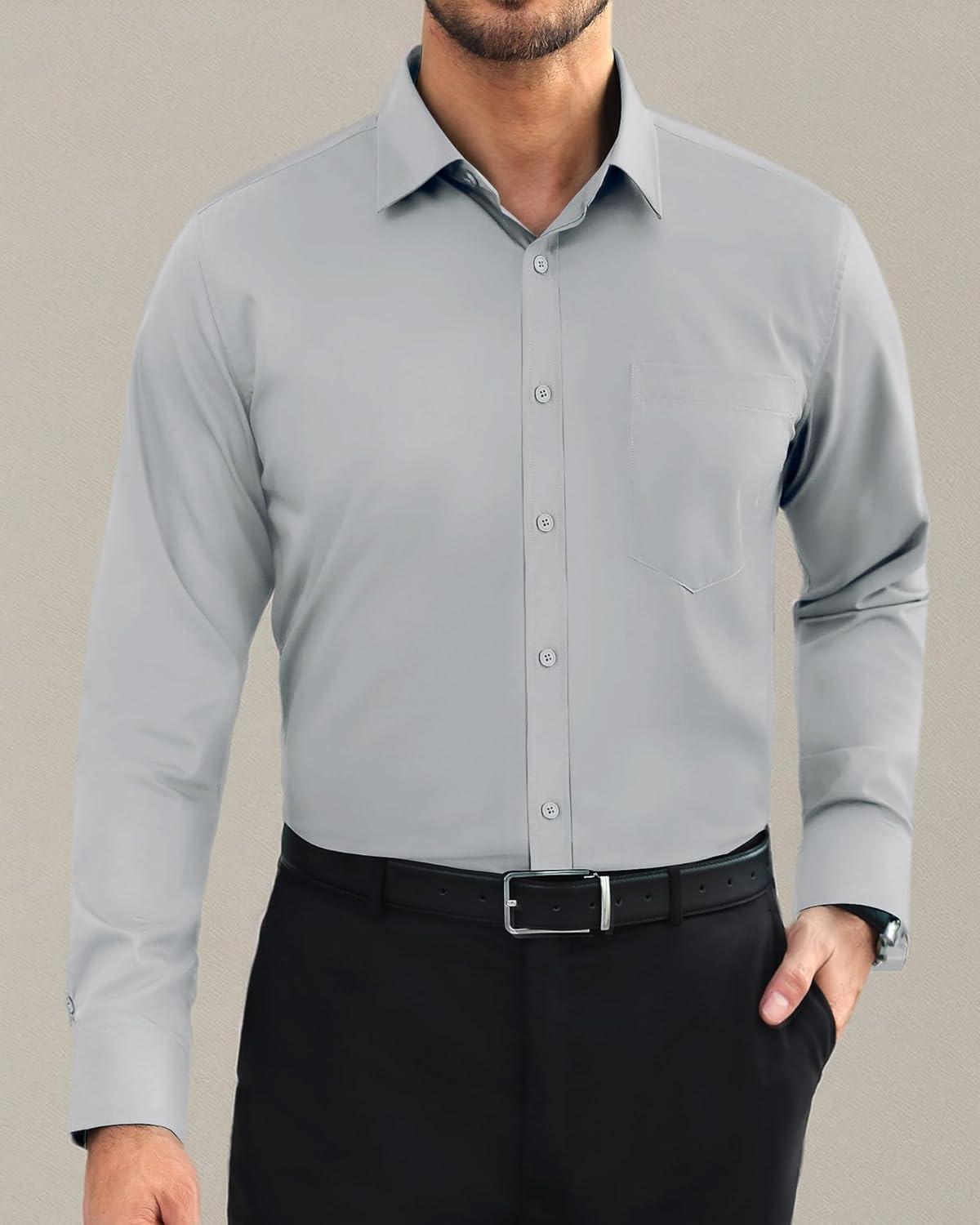 imageAlimens amp Gentle Mens Dress Shirts Long Sleeve Wrinkle Free Stretch Business Casual Button Down ShirtsLight Grey