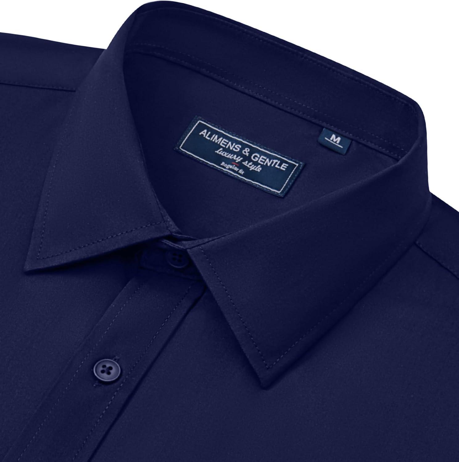 imageAlimens amp Gentle Mens Dress Shirts Long Sleeve Wrinkle Free Stretch Business Casual Button Down ShirtsNavy Blue