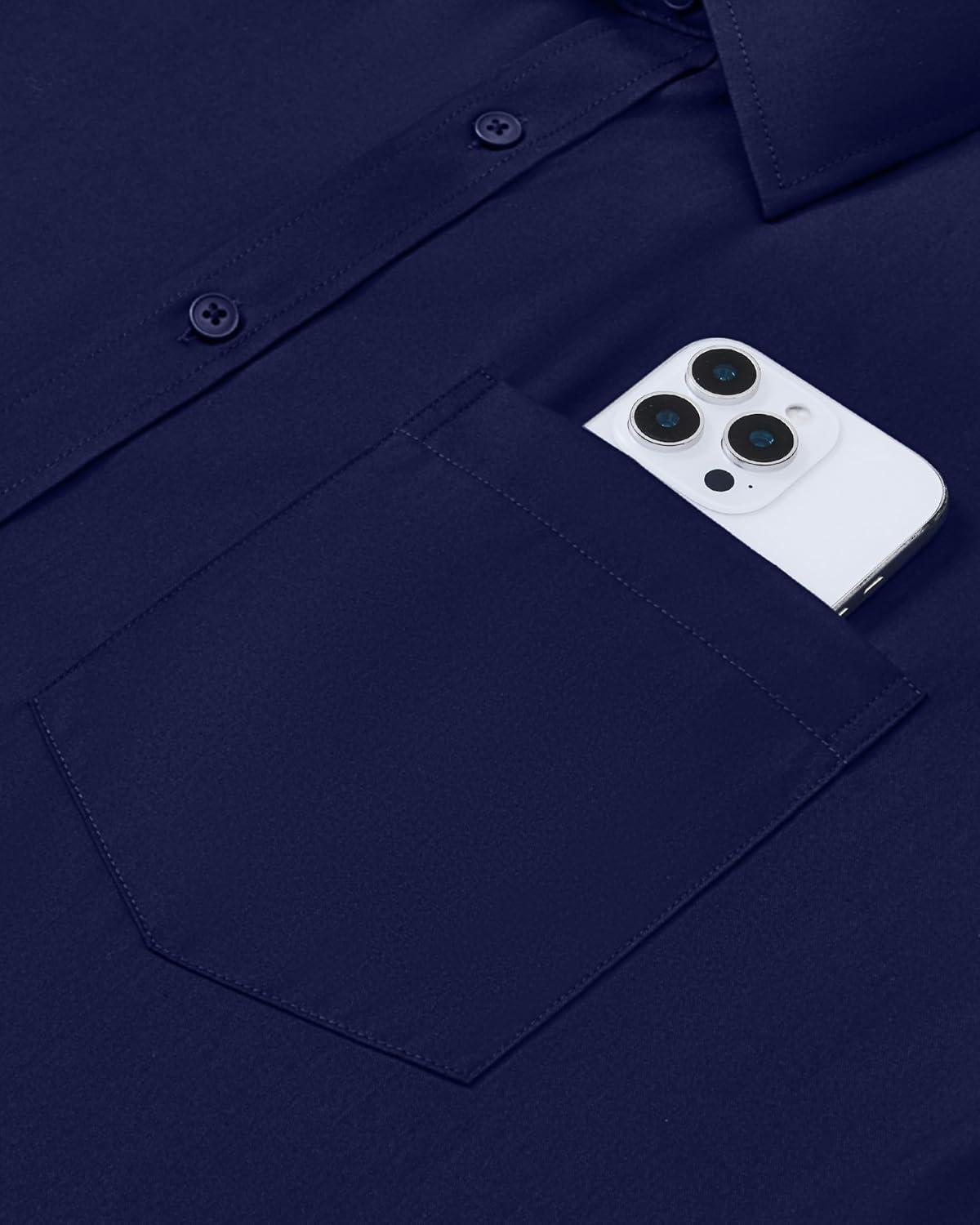 imageAlimens amp Gentle Mens Dress Shirts Long Sleeve Wrinkle Free Stretch Business Casual Button Down ShirtsNavy Blue
