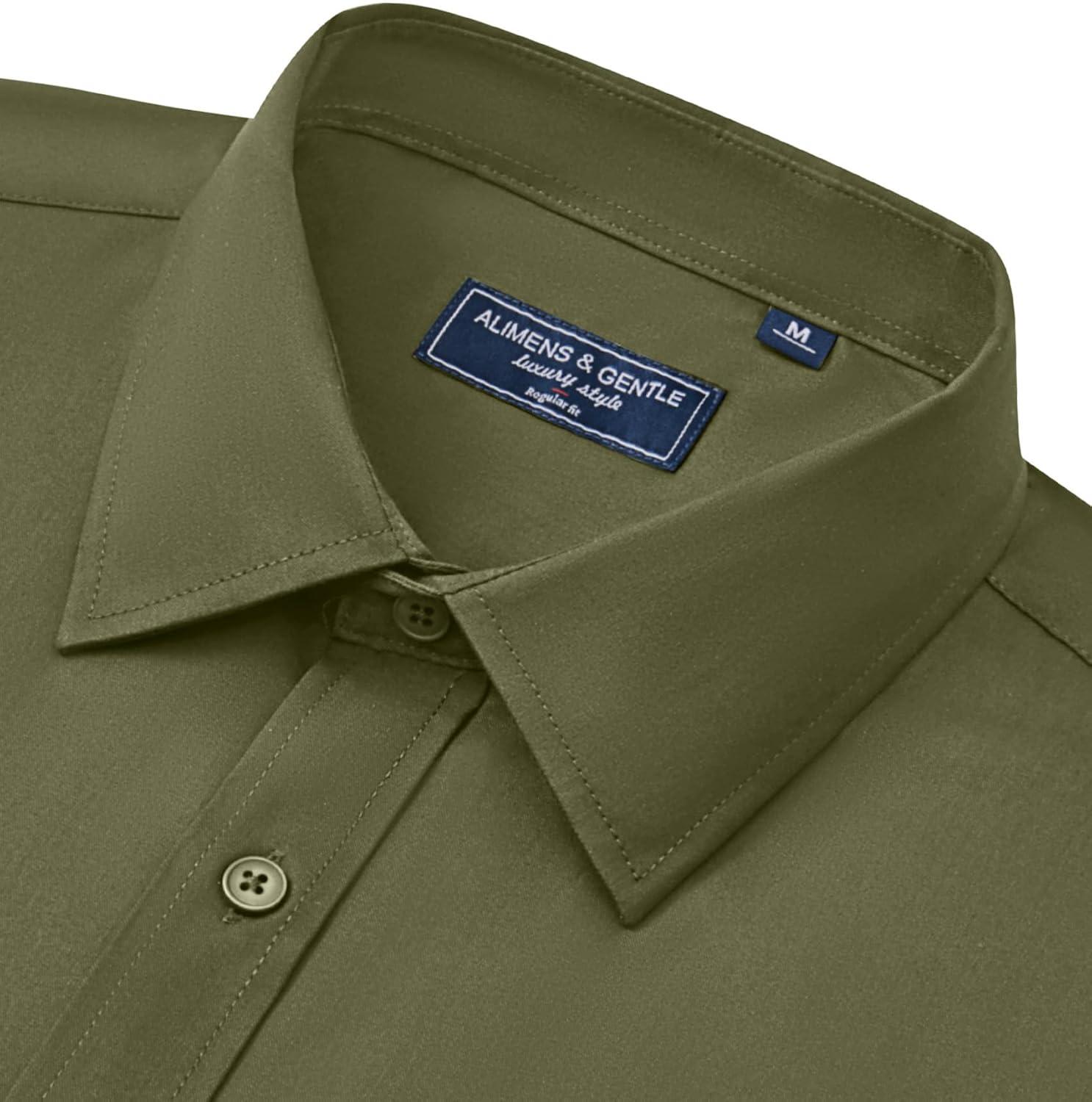 imageAlimens amp Gentle Mens Dress Shirts Long Sleeve Wrinkle Free Stretch Business Casual Button Down ShirtsOlive Green