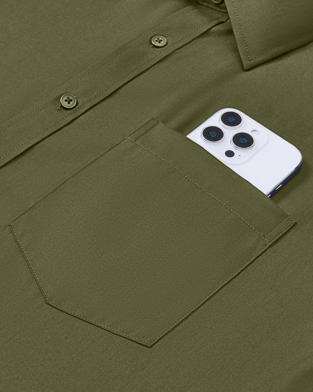 imageAlimens amp Gentle Mens Dress Shirts Long Sleeve Wrinkle Free Stretch Business Casual Button Down ShirtsOlive Green