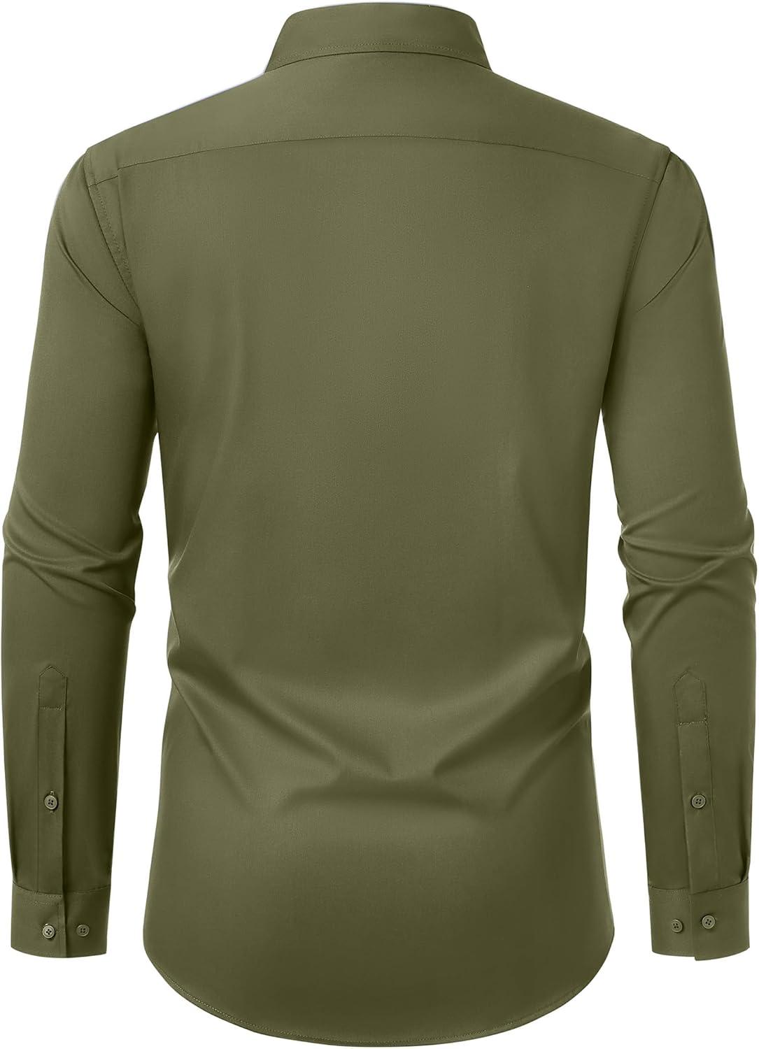 imageAlimens amp Gentle Mens Dress Shirts Long Sleeve Wrinkle Free Stretch Business Casual Button Down ShirtsOlive Green