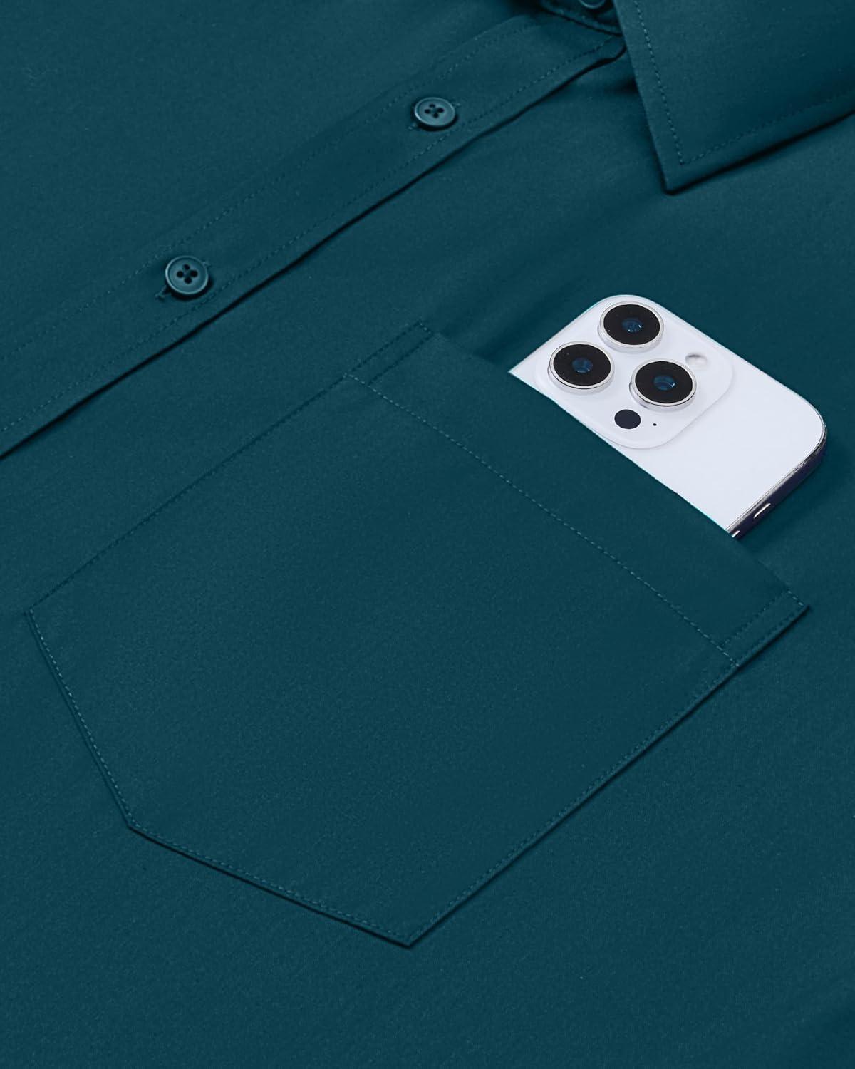 imageAlimens amp Gentle Mens Dress Shirts Long Sleeve Wrinkle Free Stretch Business Casual Button Down ShirtsPeacock Blue