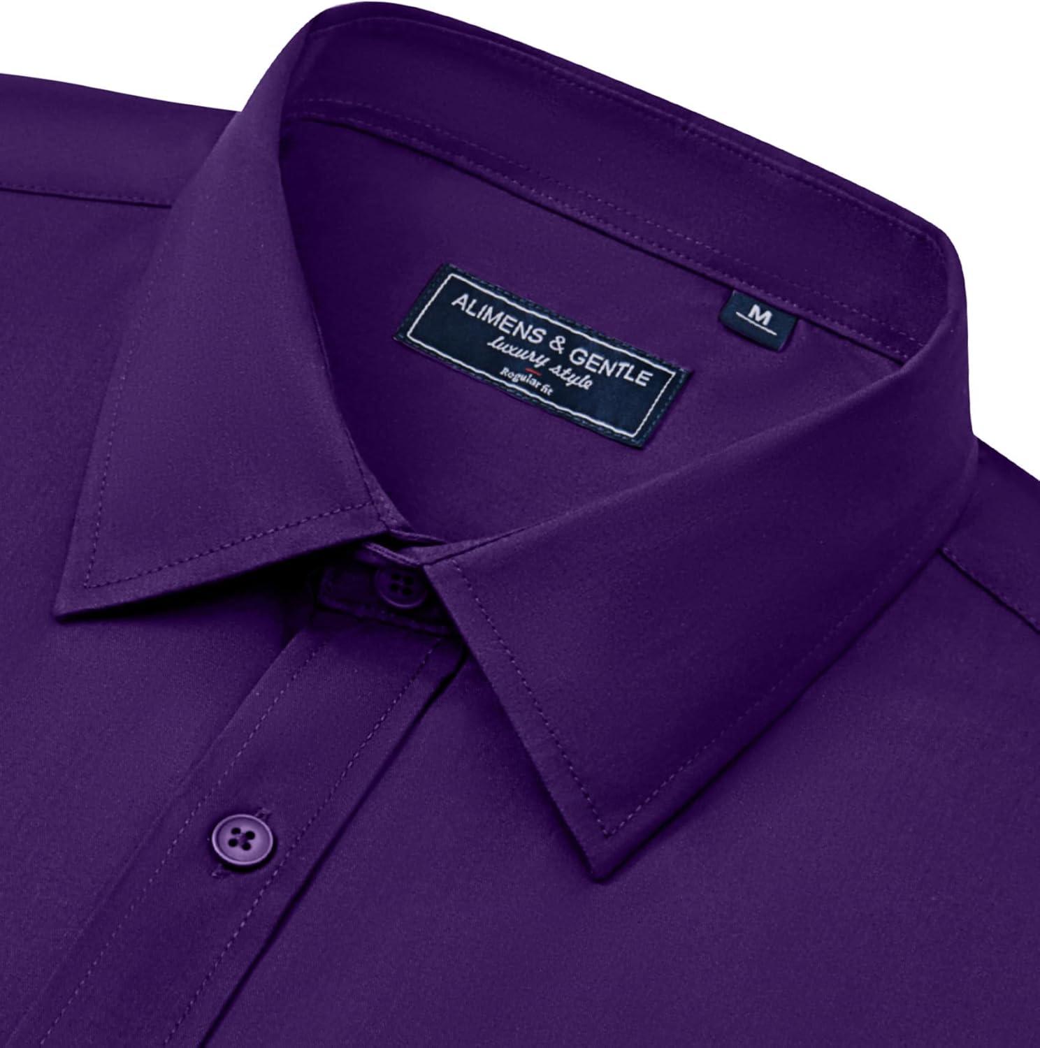 imageAlimens amp Gentle Mens Dress Shirts Long Sleeve Wrinkle Free Stretch Business Casual Button Down ShirtsPurple