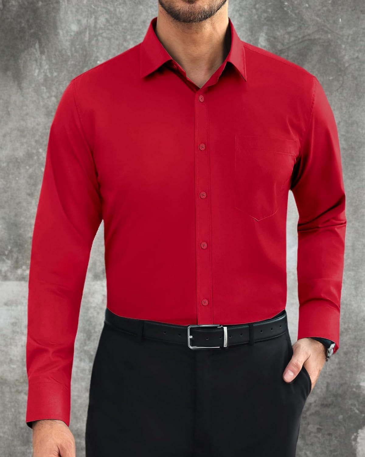 imageAlimens amp Gentle Mens Dress Shirts Long Sleeve Wrinkle Free Stretch Business Casual Button Down ShirtsRed